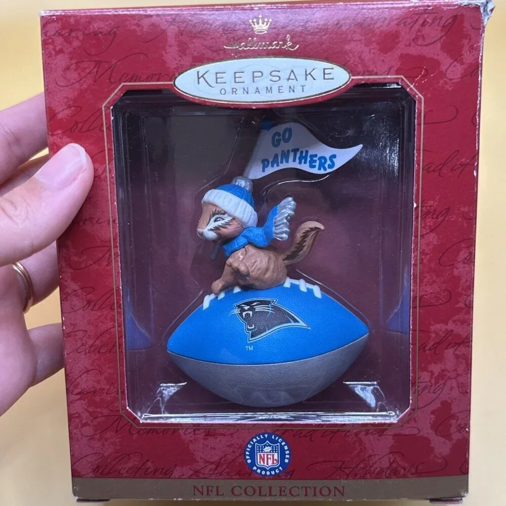 CAROLINA PANTHERS ORNAMENT HALLMARK 1999 CHIPMUNK FOOTBALL NFL TAMMY HADDIX.